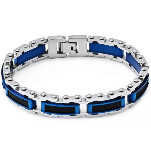 **COI Titanium Black Blue Silver Bracelet With Steel Clasp(Length: 8.27 inches)-9280