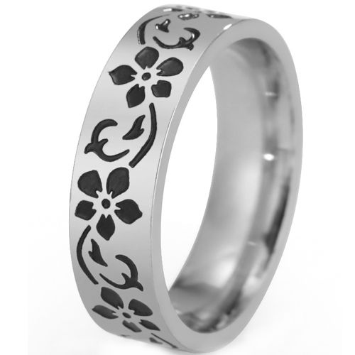 **COI Titanium Black Gold Tone/Silver Floral Pipe Cut Flat Ring-9289