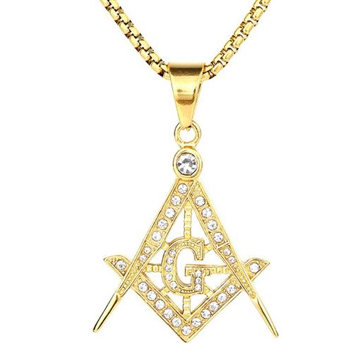 **COI Gold Tone Titanium Masonic Freemason Pendant With Cubic Zirconia-9292