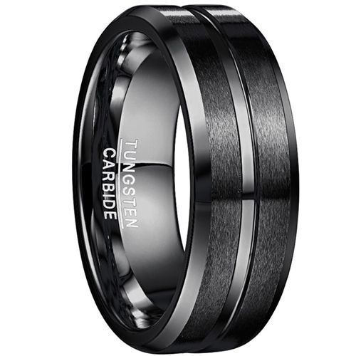 **COI Black Tungsten Carbide Center Groove Beveled Edges Ring-9310