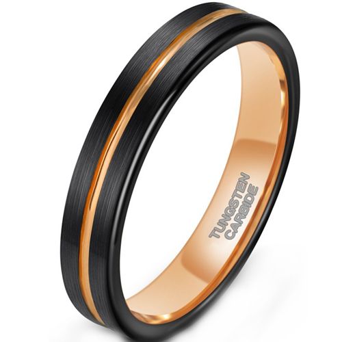 **COI Tungsten Carbide Black Rose Center Groove 4mm Pipe Cut Flat Ring-9322AA