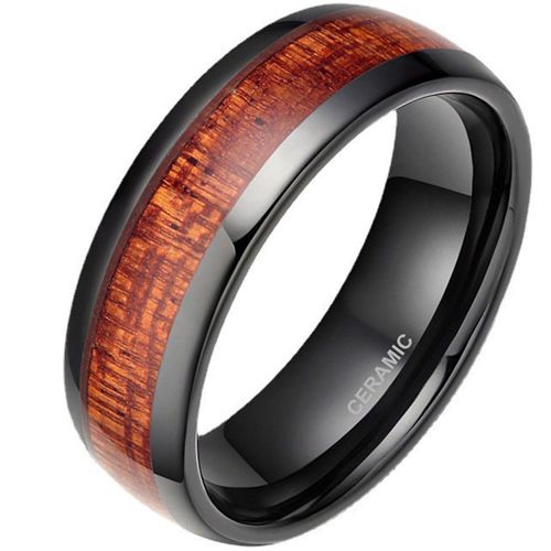 **COI Black Ceramic Dome Court Ring With Wood-9336AA