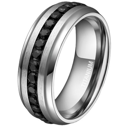 **COI Titanium Step Edges Ring With Black Cubic Zirconia-9348AA