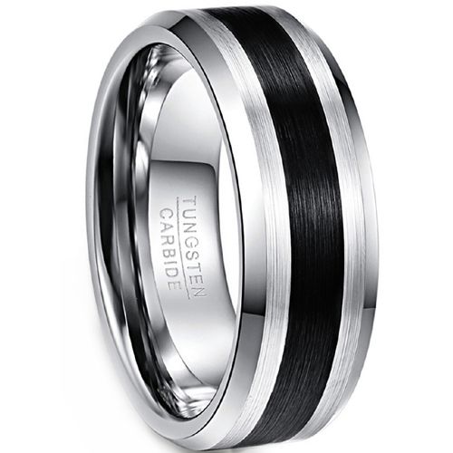 **COI Tungsten Carbide Black Silver Beveled Edges Ring-9367