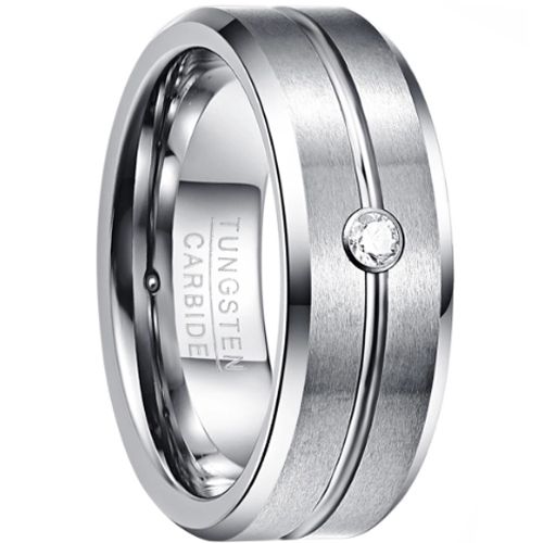 **COI Tungsten Carbide Center Groove Beveled Edges Ring With Cubic Zirconia-9381