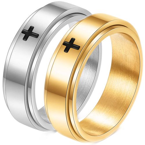 **COI Titanium Gold Tone/Silver Cross Step Edges Ring-9418