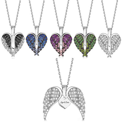 **COI Titanium Heart & Angel Necklace With Cubic Zirconia)Length: 19.68 inches)-9425