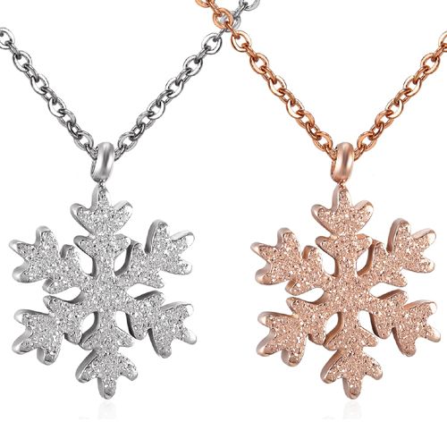 **COI Titanium Rose/Silver Sandblasted Snowflake Pendant-9441
