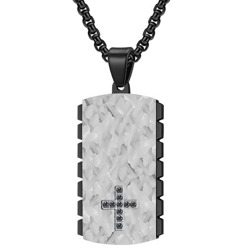 **COI Titanium Black/Gold Tone Silver Cross Tag Pendant With Cubic Zirconia-9470