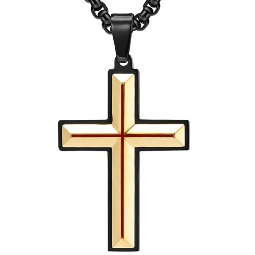 **COI Titanium Black Gold Tone Red Cross Faceted Pendant-9471