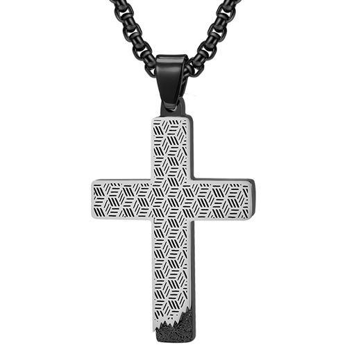 **COI Titanium Black Silver Cross Pendant-9472