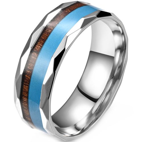 **COI Titanium Faceted Ring With Turquoise and Wood-9521
