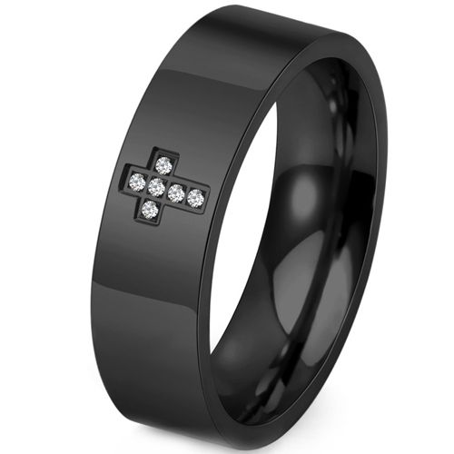 **COI Titanium Black/Gold Tone Cross Ring With Cubic Zirconia-9528