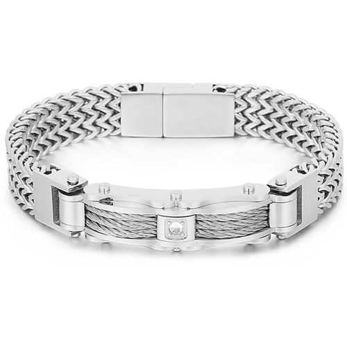 **COI Titanium Gold Tone/Silver Wire Cubic Zirconia Bracelet With Steel Clasp(Length: 8.27 inches)-9561
