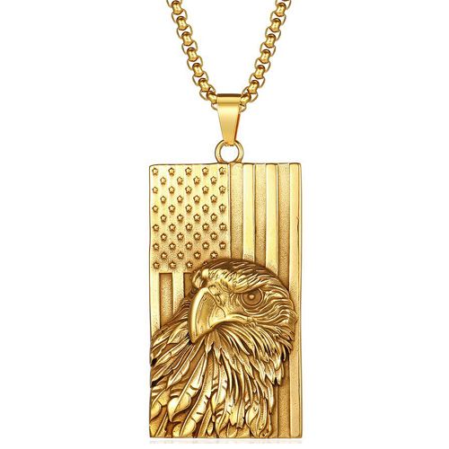 **COI Titanium Gold Tone/Silver Eagle Pendant With American Flag-9680