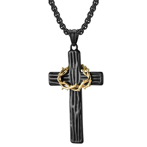 **COI Titanium Black Gold Tone Cross Pendant-9681