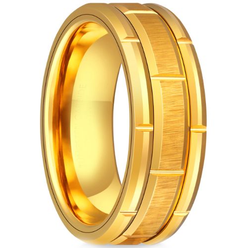 **COI Gold Tone Tungsten Carbide Tire Tread Brick Pattern Ring-9735