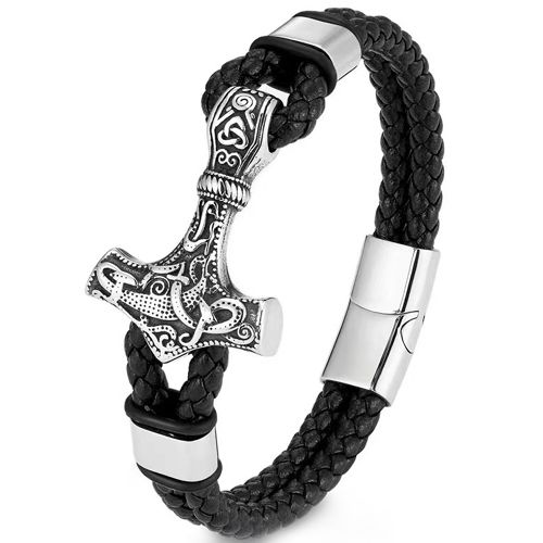 **COI Titanium Black/Silver Anchor Black Genuine Leather Bracelet With Steel Clasp(Length: 9.06 inches)-9779