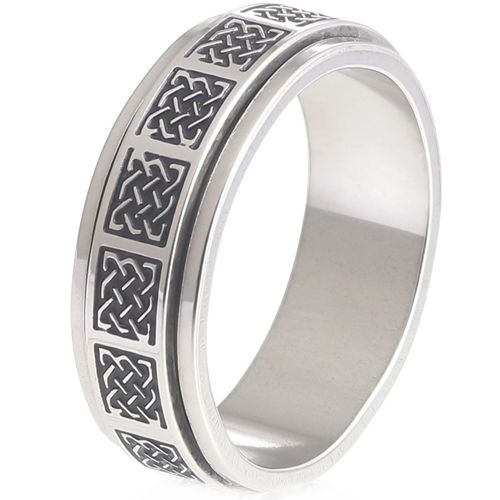 **COI Titanium Black Silver Celtic Step Edges Ring-9785