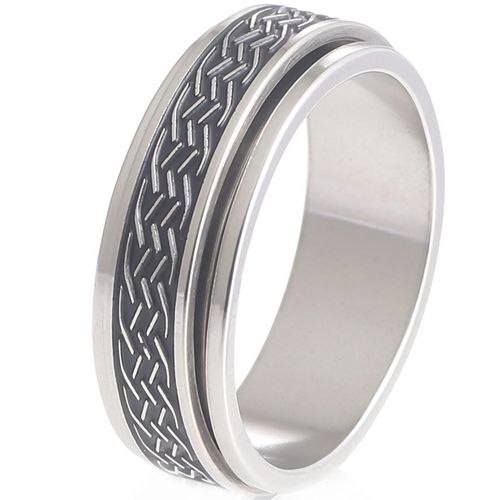 **COI Titanium Black Silver Celtic Step Edges Ring-9786