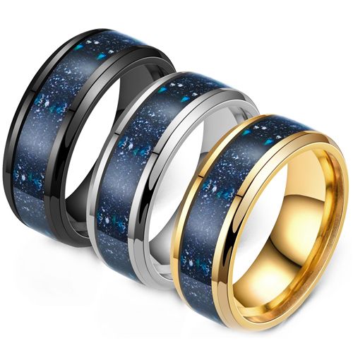 **COI Titanium Black/Gold Tone/Silver Crushed Opal Beveled Edges Ring-9804