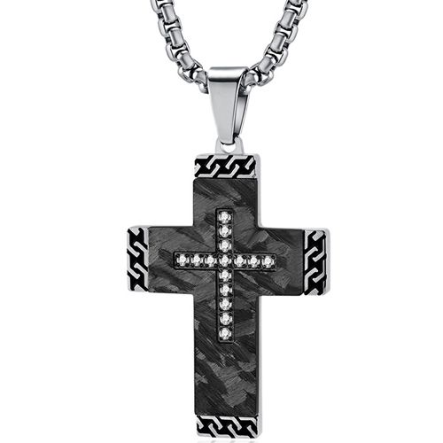 **COI Titanium Black Silver Cross Faceted Pendant With Cubic Zirconia-9814