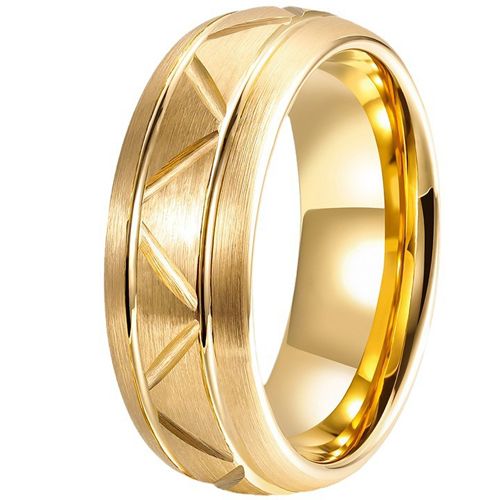 **COI Gold Tone Tungsten Carbide Diagonal Grooves Ring-9819