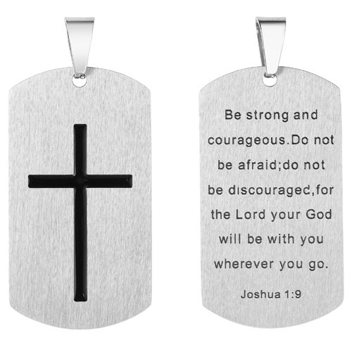 **COI Titanium Silver Black Cross Tag Pendant With Lord Prayer-9824