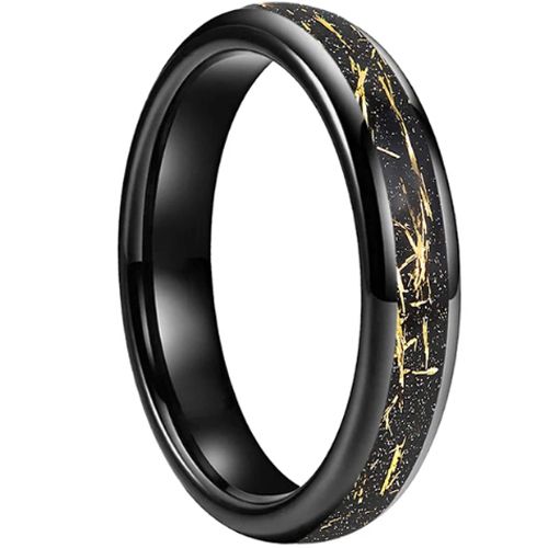 **COI Tungsten Carbide Black/Gold Tone/Rose/Silver Meteorite Gold Foil Dome Court Ring-9831