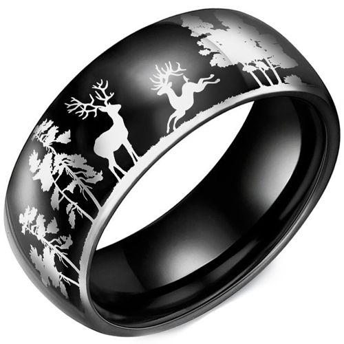 **COI Titanium Black/Silver Deer Forest & Tree Ring-9910