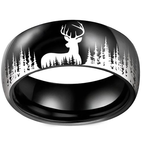 **COI Titanium Black/Silver Deer Forest & Tree Ring-9911