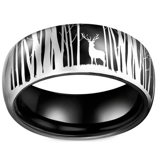 **COI Titanium Black/Silver Deer Tree & Forest Ring-9914