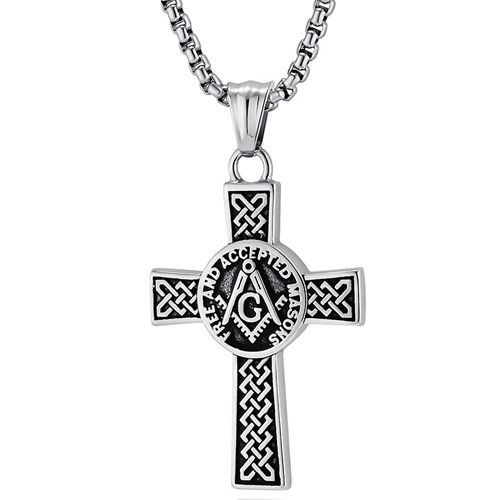 **COI Titanium Gold Tone/Silver/Gold Tone & Silver Masonic Freemason Cross Pendant-9931