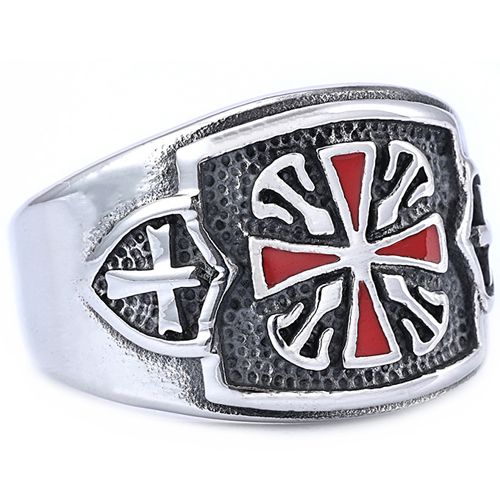 **COI Titanium Black Silver & Red Cross Ring-9935