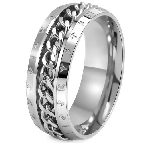 **COI Titanium Black/Gold Tone/Silver Ring With Key chain Link & Runes-9950