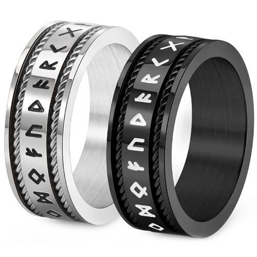 **COI Titanium Black/Gold Tone/Silver Wire Ring With Runes-9952