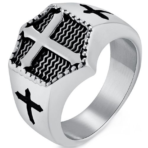 **COI Titanium Black Gold Tone/Silver/Black Cross Ring-9953