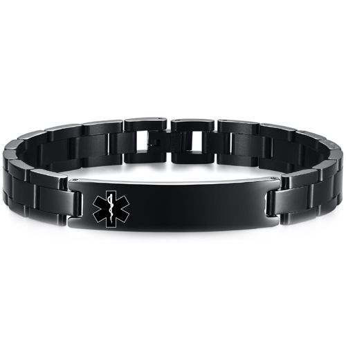 **COI Black Titanium Medical Alert Bracelet With Steel Clasp(Length: 8.07 inches)-9961