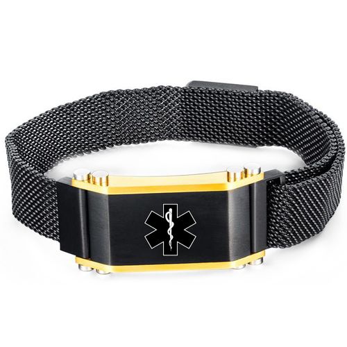 **COI Titanium Black Gold Tone Medical Alert Bracelet With Steel Clasp(Length: 8.27 inches)-9976