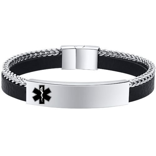 **COI Titanium Medical Alert Genuine Leather Bracelet With Steel Clasp(Length: 8.27 inches)-9985
