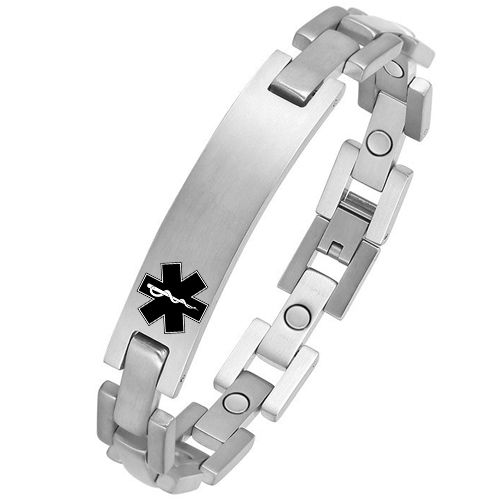 **COI Titanium Black/Gold Tone/Silver Medical Alert Bracelet With Steel Clasp(Length: 8.66 inches)-9994