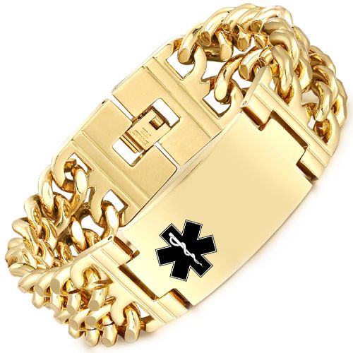 **COI Titanium Gold Tone/Silver Medical Alert Bracelet With Steel Clasp(Length: 8.77 inches)-9997