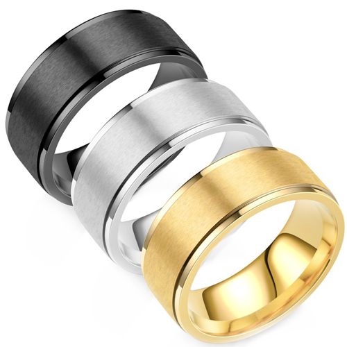*COI Titanium Black/Gold Tone/Silver Step Edges Polished Shiny Matt Wedding Band Ring - JT055A