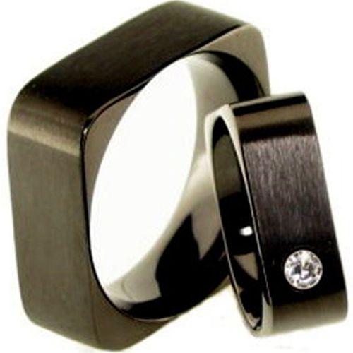 COI Black Titanium Sqaure Wedding Band Ring - JT1898(Size US11)