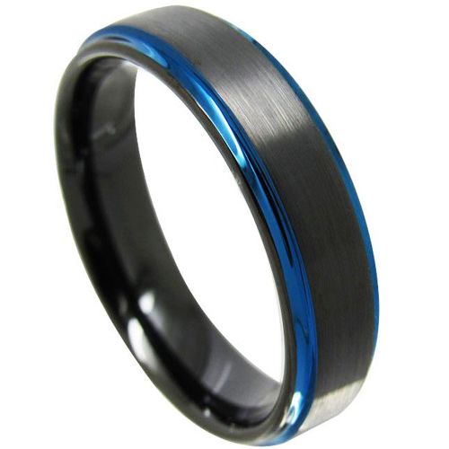 COI Titanium Black Blue Step Edges Ring - JT3559