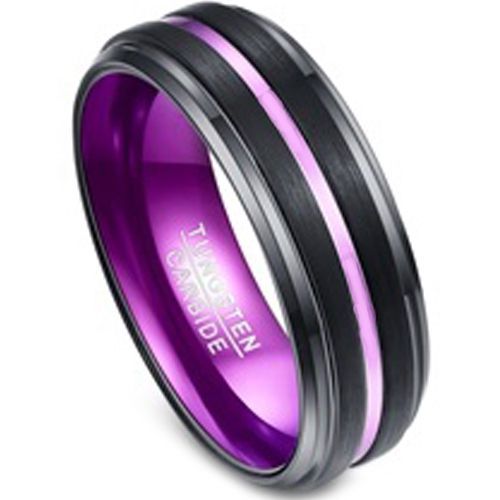 **COI Tungsten Carbide Black Purple Center Groove Step Edges Ring-TG670
