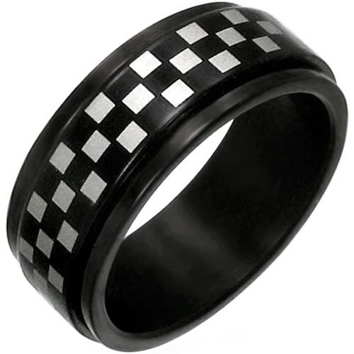 *COI Black Tungsten Carbide Checkered Flag Ring - TG1902