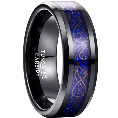 COI Black Tungsten Carbide Dragon Beveled Edges Ring - TG3371