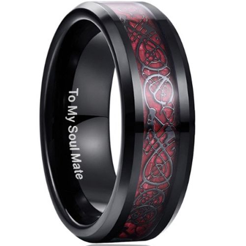 COI Black Tungsten Carbide Dragon Beveled Edges Ring-TG3422