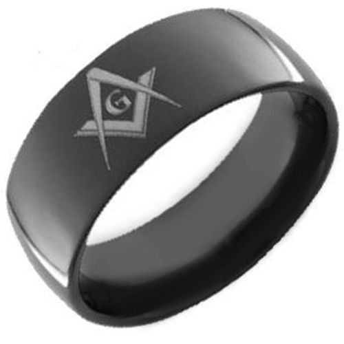 **COI Black Tungsten Carbide Masonic Dome Court Ring-TG383A